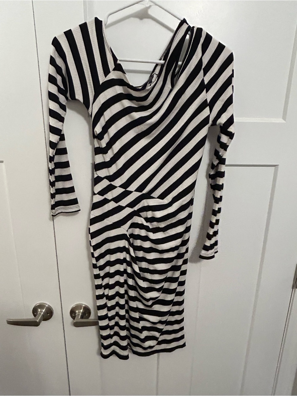 Boston Proper Black and White Striped Long Sleeve Midi Dress